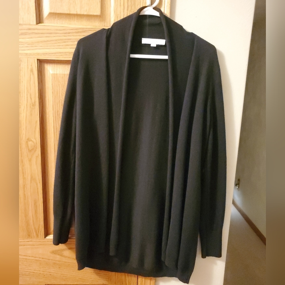 Ann Taylor Loft Black Women's Open Front Cardigan Sz Medium Lightweight Sweater